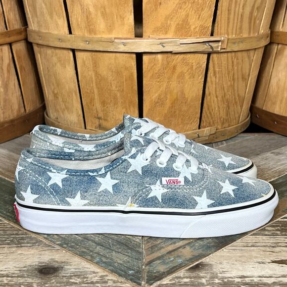 Vans Authentic Acid Washed Denim Blue White Stars Canvas Sneakers Women Size 7.5 - Picture 1 of 11
